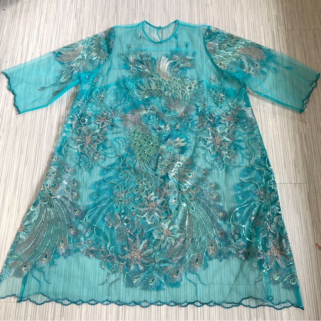Tailor-Made Sheath / Overlay Dress W Beaded & Sequined Peacock Design Nwot Sz 3x